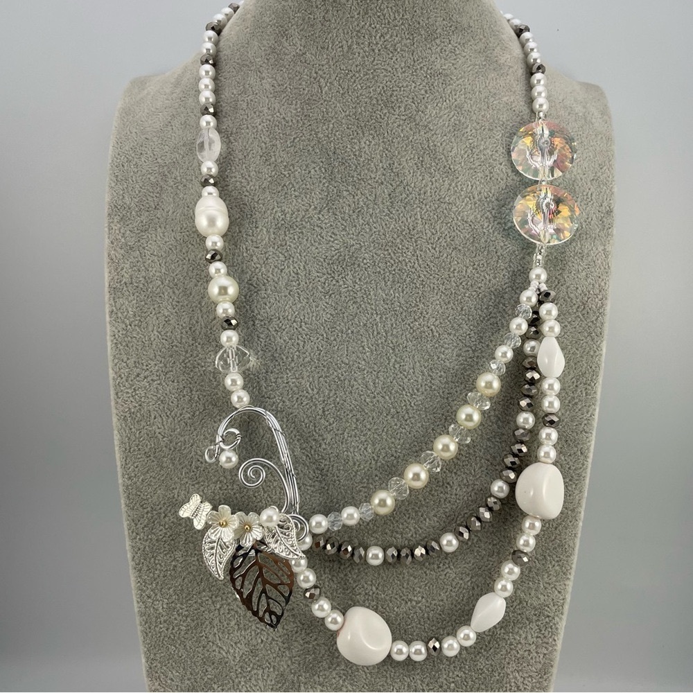 Artisan Handmade Crafted Asymmetrical Glass Acrylic Swarovski Beaded Necklace